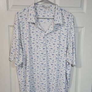 Peter Millar White Shirt with Blue Motif